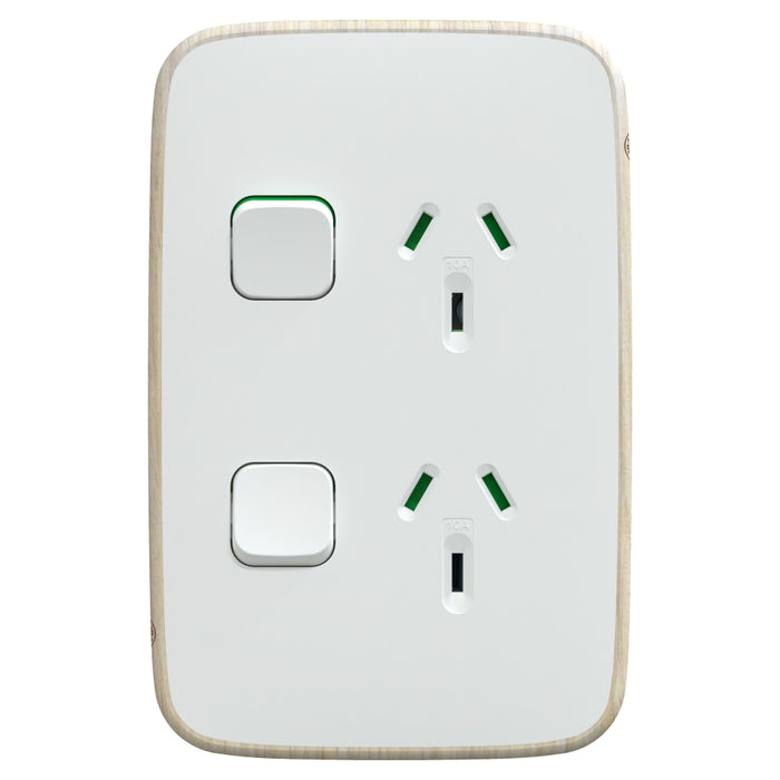 Iconic Essence Sw Socket 10A Double Vertical Arctic White