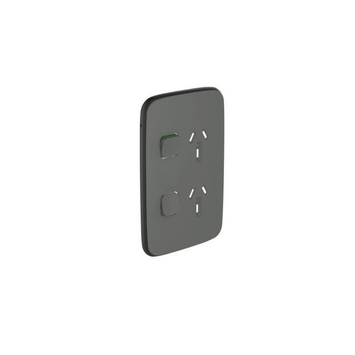 Iconic Essence Cover Plate Switched Socket Dbl Vert Ash Grey