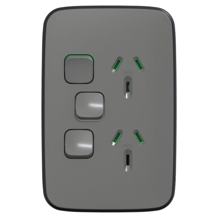 Iconic Essence Sw Socket 10A Double Vert Extra Sw Ash Grey