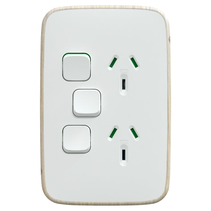 Iconic Essence Sw Socket 10A Dbl Vert Extra Sw Arctic White