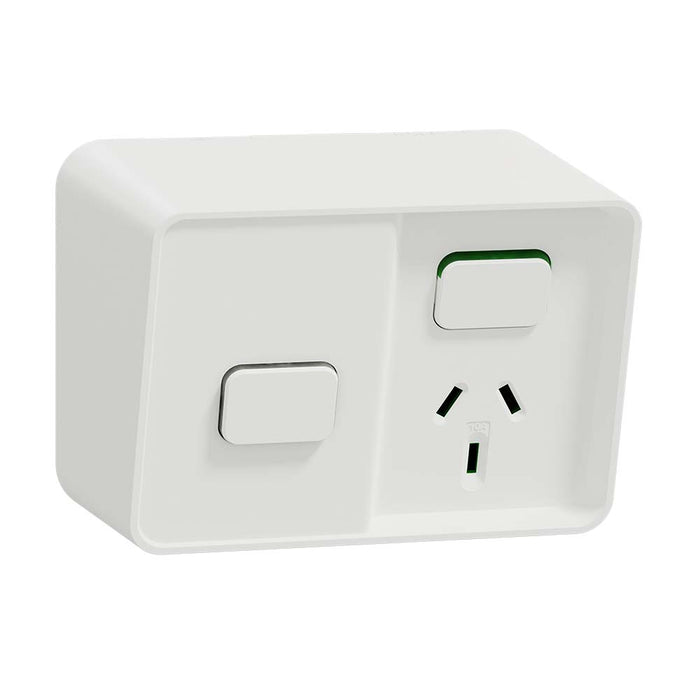 Iconic Outdoor Connected Switched Socket Sgl 10A White IP54