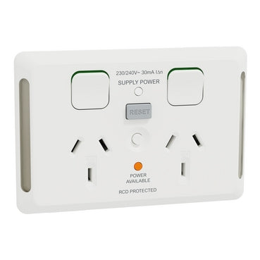 Pro Series Sw Socket 10A Dbl RCD 30mA Horiz White ver2