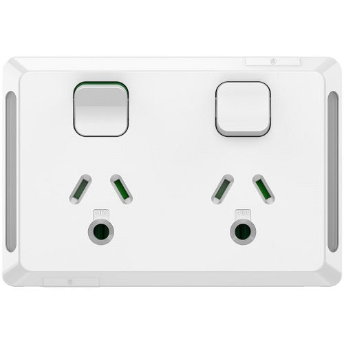 Pro Series Switched Socket 10A Dbl Horiz Round Earth White