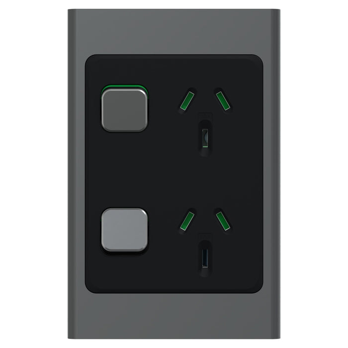 Iconic Styl Sw Socket 10A Double Vertical Silver Shadow