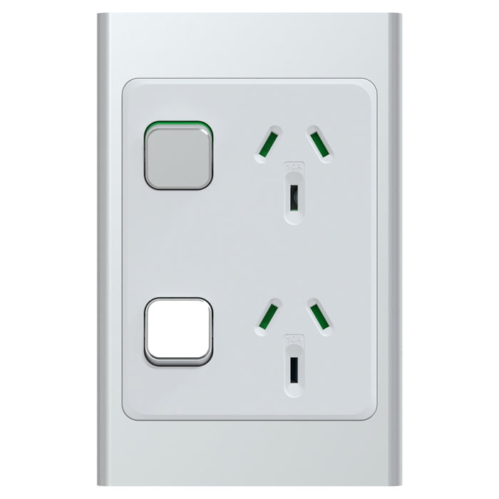 Iconic Styl Sw Socket 10A Double Vertical Silver