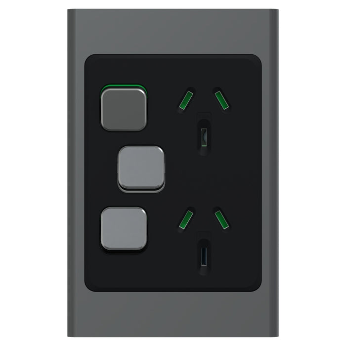 Iconic Styl Sw Socket 10A Double Vert Extra Sw Silver Shadow