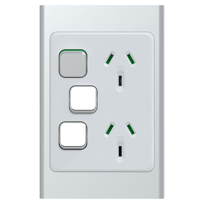 Iconic Styl Sw Socket 10A Double Vertical Extra Sw Silver