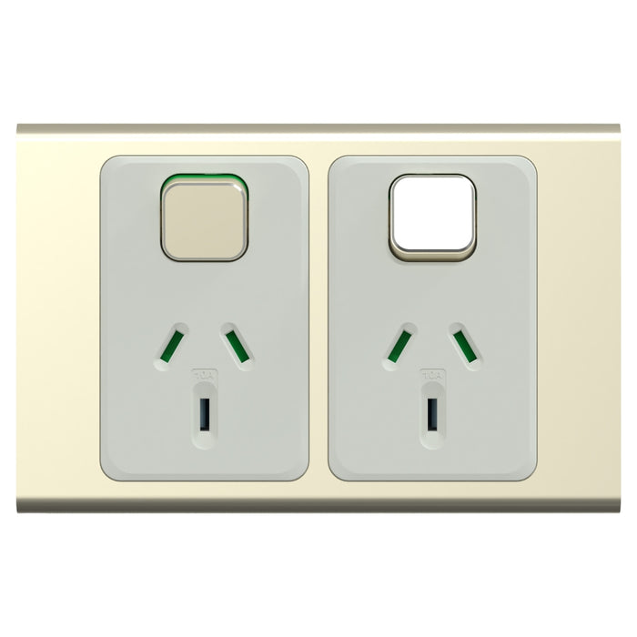 Iconic Styl Sw Socket 10A Double Horizontal Crowne