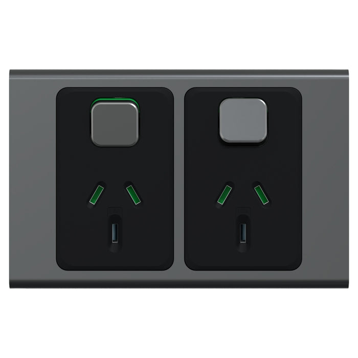 Iconic Styl Sw Socket 10A Double Horizontal Silver Shadow