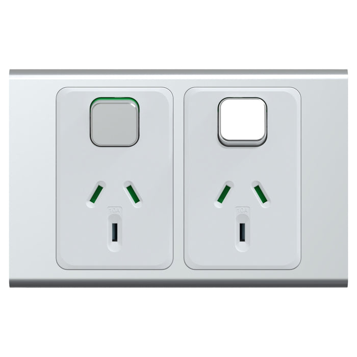 Iconic Styl Sw Socket 10A Double Horizontal Silver