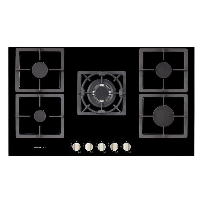 Hob 900mm Glass 4 Gas + Wok