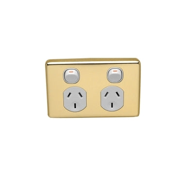 Switch Socket 10A Double Horiz Shutters White