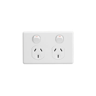 Switch Socket 10A Double Horiz White