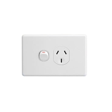 Switch Socket 10A Single Horiz Shutters White