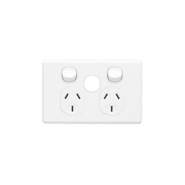 Switch Socket 10A Dbl Extra Switch Less Mech Horiz White