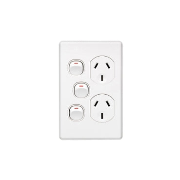 Switched Socket 10A Double 1x Extra Switch Vert White