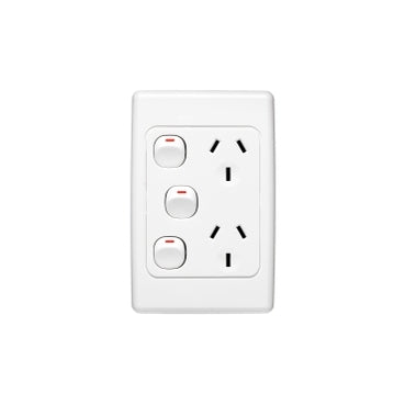 2000 Switched Socket 10A Double Vert Extra Sw White