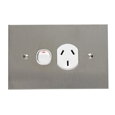 BSL Switched Socket Single Horiz Flat S/Steel White