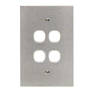 BSL Grid & Plate 4Gang Flat S/Steel White