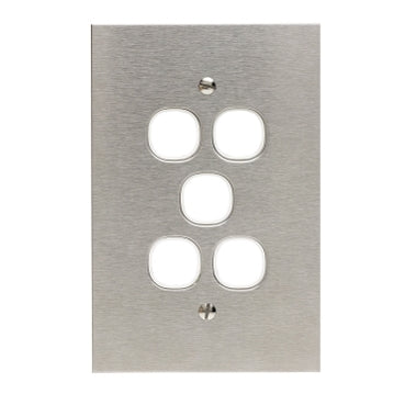 BSL Grid & Plate 5Gang Flat S/Steel White