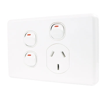 Switch Socket 10A Single 2x Extra Switch Horiz Shutters Wh