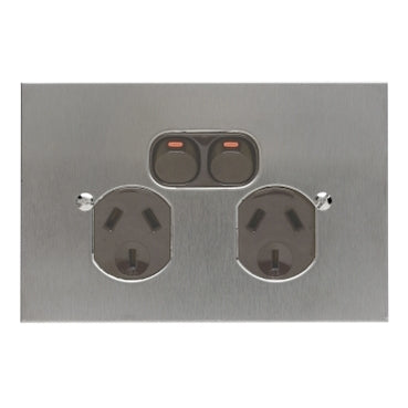 BSL Switched Socket Double Horiz Flat S/Steel Black