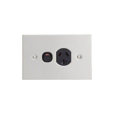BSL Switched Socket Single Horiz Flat S/Steel Black