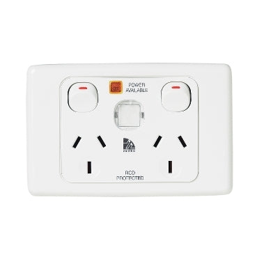 Medilec Sw Socket Dbl ID 10A Horiz Red with Neon RCD Label