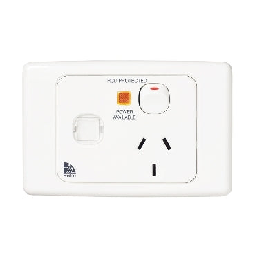 Medilec Sw Socket Sgl ID 10A Horiz White Neon RCD Label