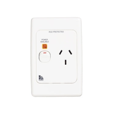 Medilec Sw Socket Sgl 10A Vert Red with Neon & RCD Label