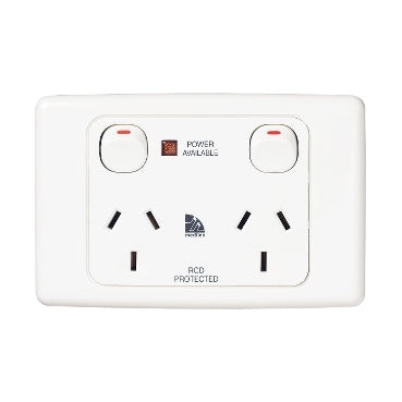 Medilec Sw Socket Dbl 10A Horiz Blue with Neon & RCD Label