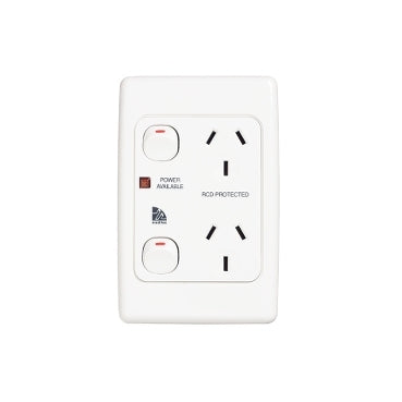 Medilec Sw Socket Dbl 10A Vert Blue with Neon & RCD Label