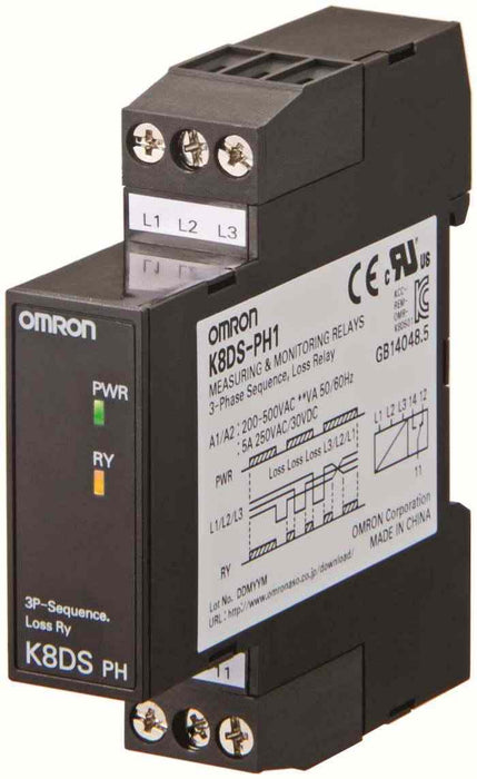 K8DS-PH1 Voltage Relay Slim 3Ph Seq Loss 200/480VAC