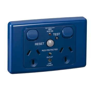 Medilec Sw Socket Dbl 10A RCD 10mA 3LED Horiz Blue