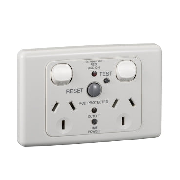 Medilec Sw Socket Dbl 10A RCD 10mA 3LED Horiz White