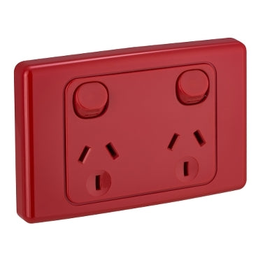 2000 Switched Socket 10A Double Horiz Red