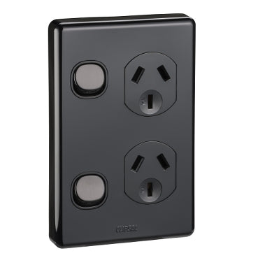 Switch Socket 10A Double Vert Black