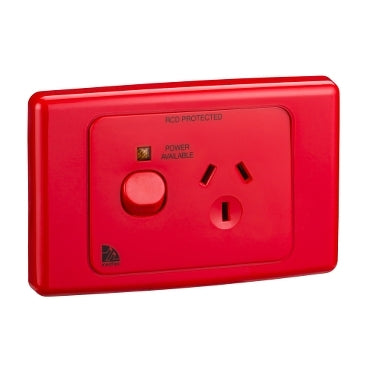 Medilec Sw Socket Sgl 10A Horiz Red with Neon & RCD Label