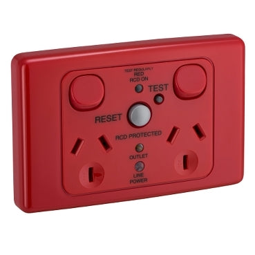 Medilec Sw Socket Dbl 10A RCD 10mA 3LED Horiz Red