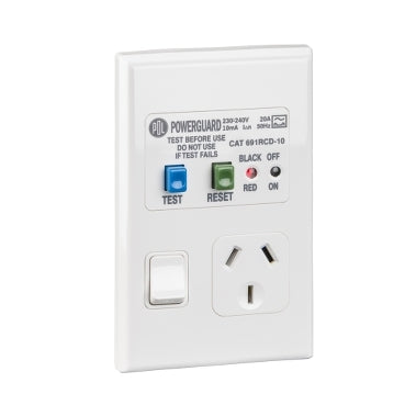 Sw Socket 10A RCD 10mA Vert White