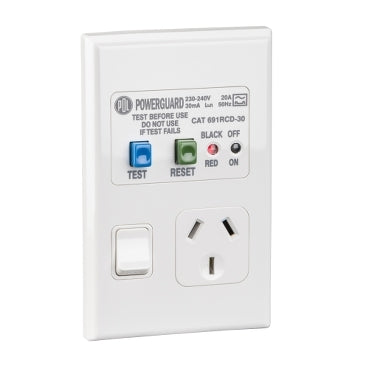 Sw Socket 10A RCD 30mA Vert White