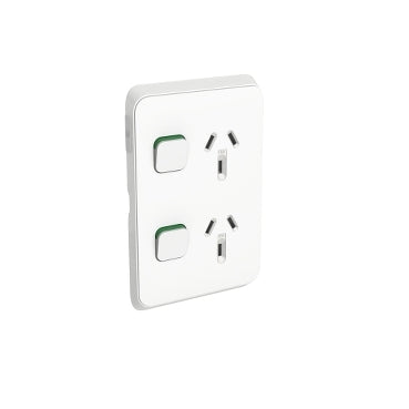 Iconic Cover Plate Skin Switched Socket 10A Dbl Vert White