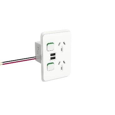 Iconic Sw Socket Dbl Vert with USB Charger White