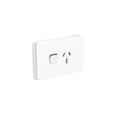 Iconic Cover Plate Skin Switched Socket 15A Sgl Horiz White