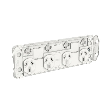 Iconic Sw Socket 10A 4Way Horiz Less 2x Sw Grid Only