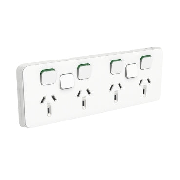 Iconic Sw Socket 10A 4Way Horiz Less 2x Sw White