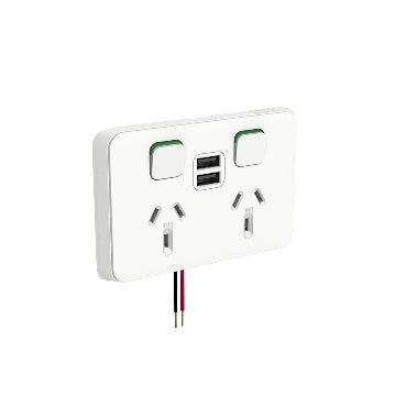 Iconic Sw Socket Dbl Horiz with USB Charger White