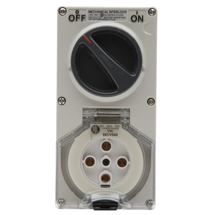 Sw Socket 5Pin 40A 500V 3Ph IP66 Grey