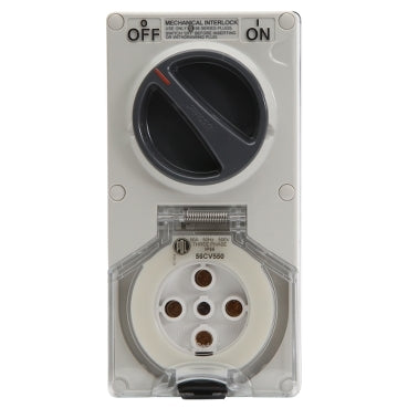 Sw Socket 5Pin 50A 500V 3Ph IP66 Grey