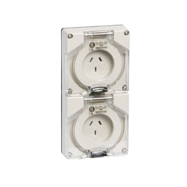 Socket 2Gang 3Pin 10A 250V 1Ph IP66 Grey